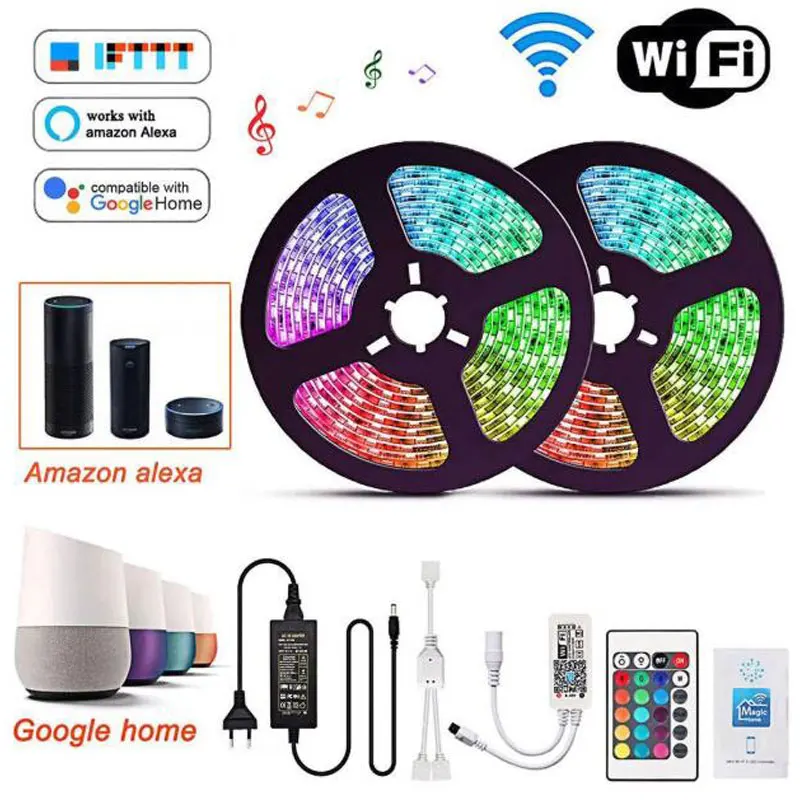 US $20.80 Smart WiFi LED Strip Lights 10M 15M 20M Works With Alexa Google Home 36000 Hours Lifespan