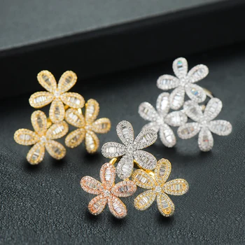 

LARRAURI Luxury Crystal Zircon Dubai Bridal Finger Rings Flower Cluster Statement Rings For Women Wedding Jewelry Addiction