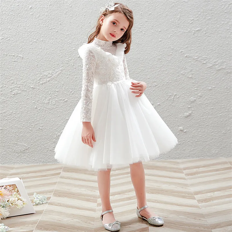white short dress 1 Детские зимние штаны с длинными рукавами милые День рождения Свадебная вечеринка воздушное платье принцессы Одежда для маленьких девочек; белое Цвет с юбкой-пачкой платье для приема - Цвет: white short dress 1