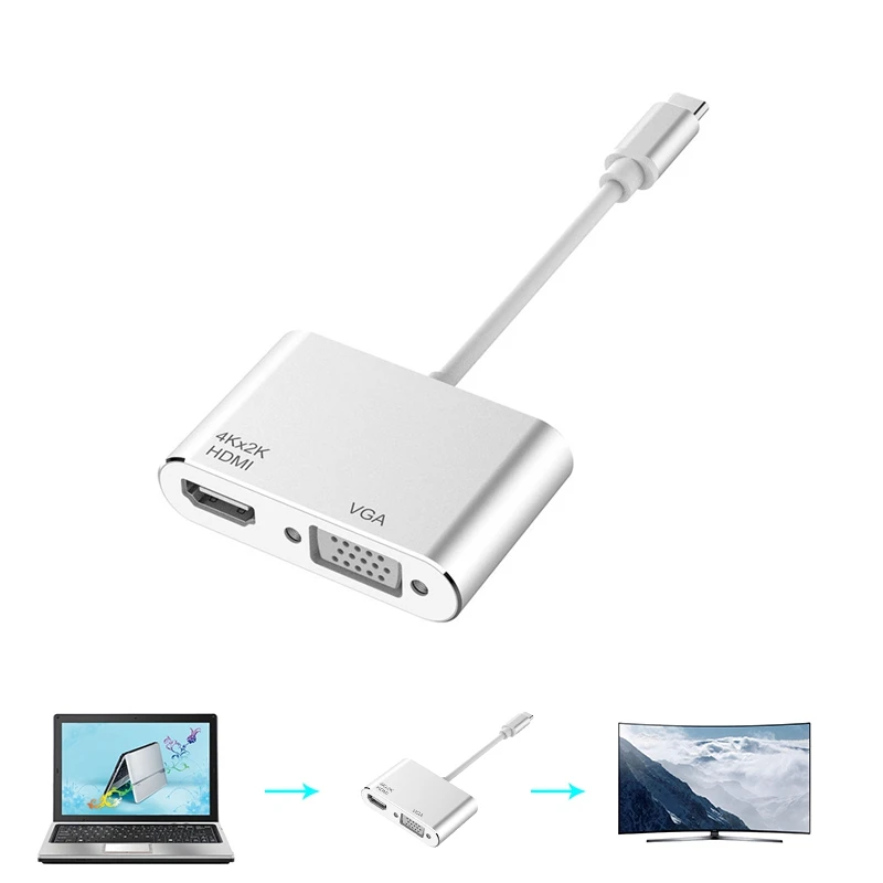 USB 3,1 type C к HDMI VGA адаптер-2 в 1 type C USB C к HDMI 4K x 2K VGA кабель