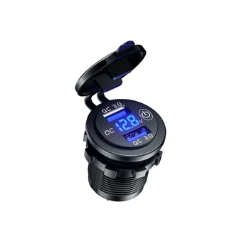 

12V 24V Dual QC3.0 USB Car Charger Socket with Touch Switch LED Voltmeter Waterproof Power Adapter for Truck SUV Marine Boat Mot