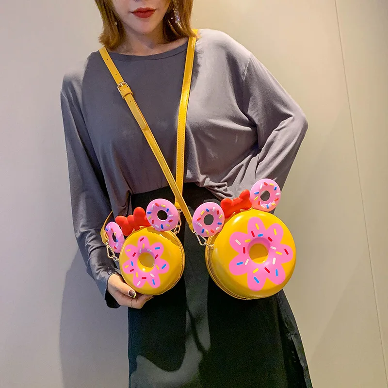 Donut Printing Disney Bags Cute Mickey Ear Small Round Bag Women Mickey Mouse Shoulder Diagonal Pu Fashion Girl Out Bags