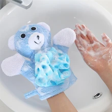 Детские рукавицы для купания, для ванной, с рисунком из мультфильма, мягкая губка для душа, отшелушивающая салфетка для мытья, полотенце с дополнительным рисунком