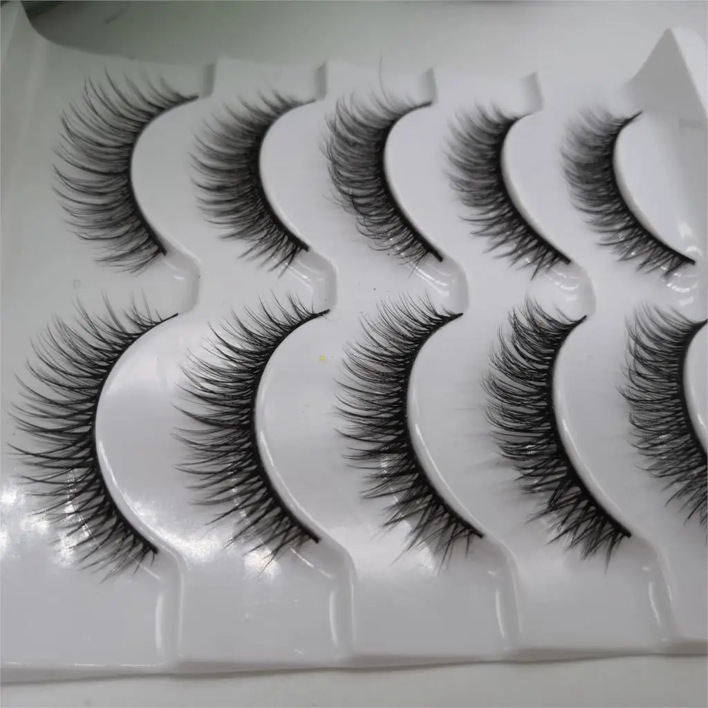 

1 Box 5 Pairs 3D Fake Lashes Natural Long Fiber False Eyelashes Soft Makeup Extension Tool