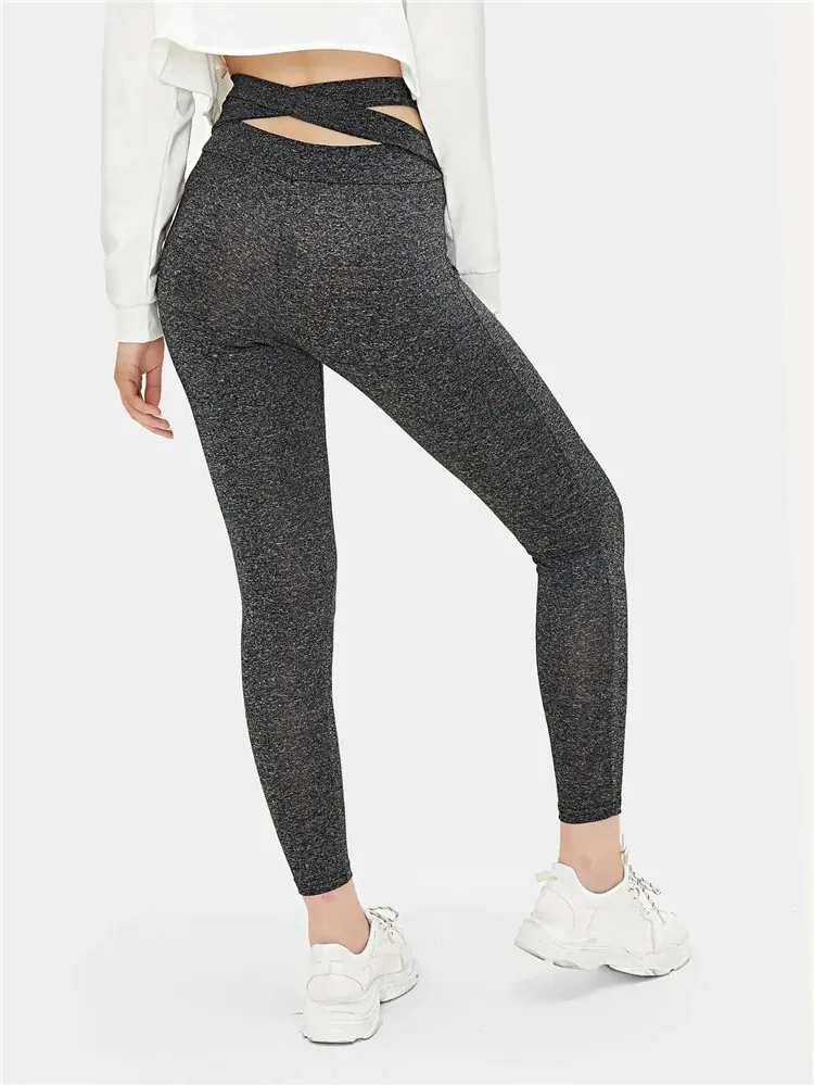 Solid color women's cross stretch leggings sports pants South Korea spring thin section Casual pants cotton women's leggings