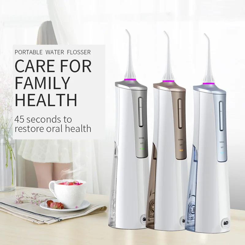 

Oral Irrigator Dental Teeth Cleaning Portable Water Jet Flosser For Power Water Pick Floss 3 Colors 145ml Water Tank 3 Nozzles