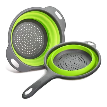 

Collapsible Silicone Colanders and Strainers Pasta Vegetable Fruit Kitchen Mesh Strainers with Extendable Handles