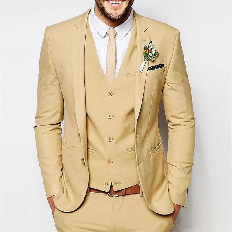 Groom Tuxedos Golden Peak Lapel Best 