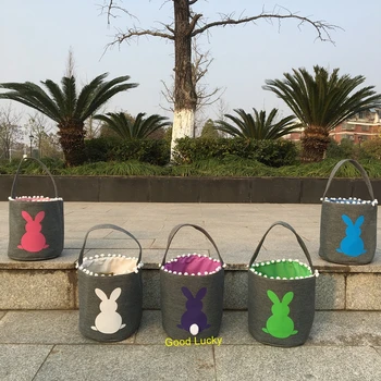 

10pcs/lot Hot Selling Grey Easter Basket Monogrammed Canvas Bunny Tail Easter Multicolor Bucket