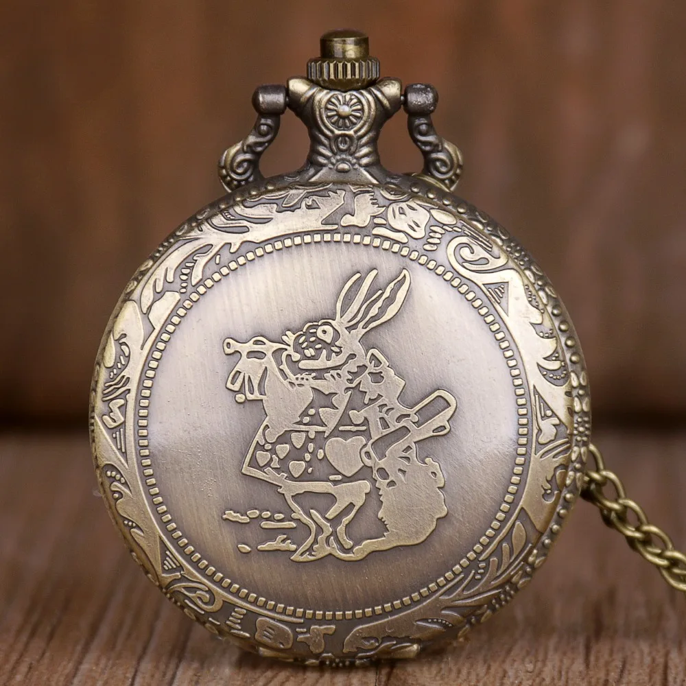 Винтажные медные карманные часы Алиса в стране чудес с узором модные цветочные ретро ожерелье женские карманные и брелоки часы TD2072