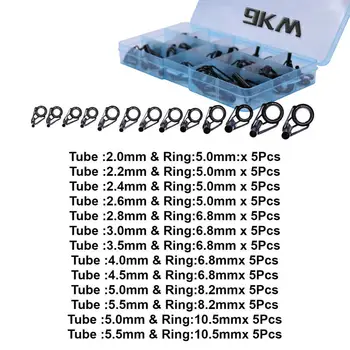

Black 65pcs Sea Fishing Rod Guide Tips Top Ring Eye Repair Kit 2.0mm-5.5mm Stainless Steel and Ceramic Ring with Box