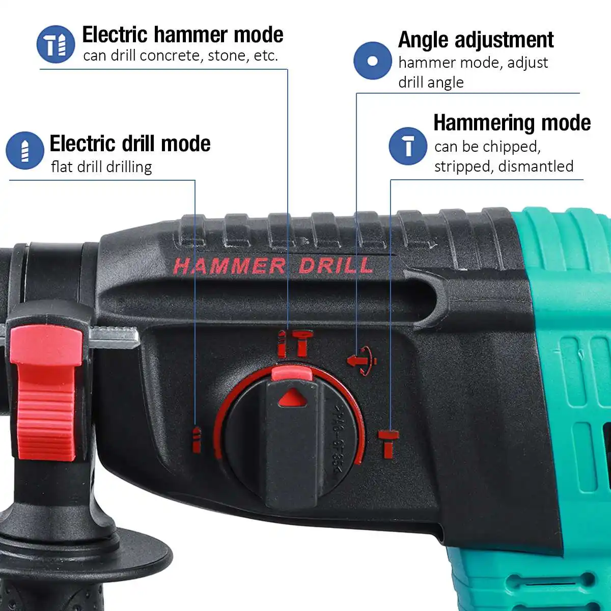 US $110.98 Brushless Electric Rotary Hammer Rechargeable Multifunction Electric Hammer Impact Power Drill Tool with 2 Battery amp Charger