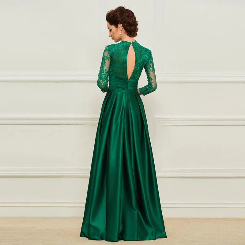 Tanpell винтажное темно-зеленое платье для матери невесты с глубоким вырезом 3/4 Длина рукава кружево Пятнистое ТРАПЕЦИЕВИДНОЕ Элегантное свадебное платье