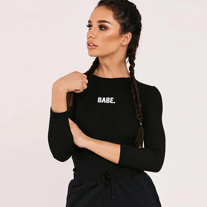bodysuit long sleeve O-neck Neon bodycon Slim Body Top Letter pattern clothes Streetwear for women Sexy bodysuits