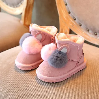 

2019 Winter Baby Boots for Girl Cute Rabbit Hair Ball Winter Warm Shoes Non-slip Soft Plush Warm Girl Infant Snow Boots T19-63