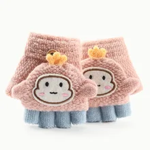 Осенне-зимние детские перчатки с открытыми пальцами для детей от 1 года до 3 лет, для мальчиков и девочек, милые вязаные теплые флип-сумки