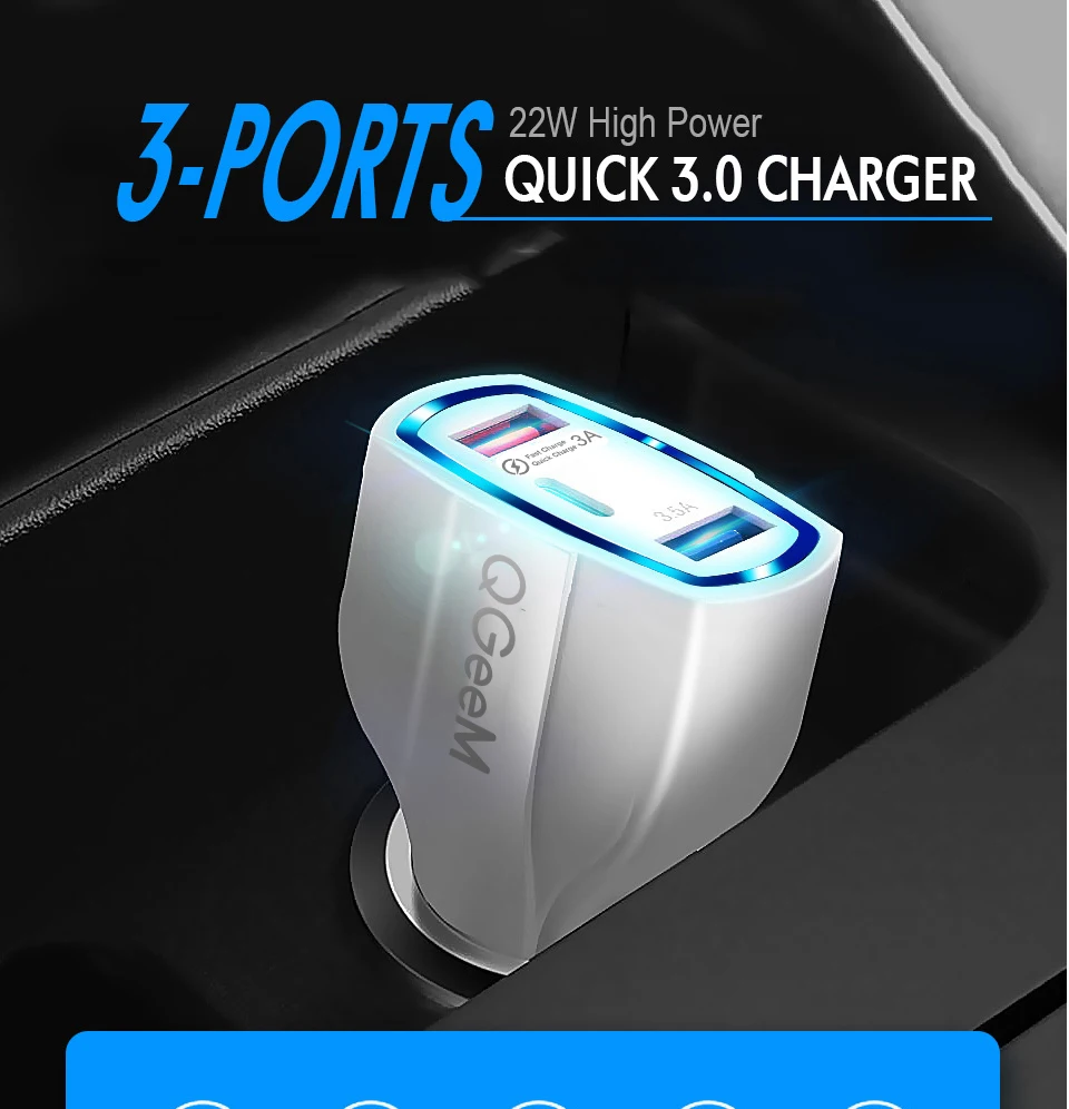 Автомобильное зарядное устройство с 3 портами USB C QC 0 быстрая зарядка для iPhone 11 Pro