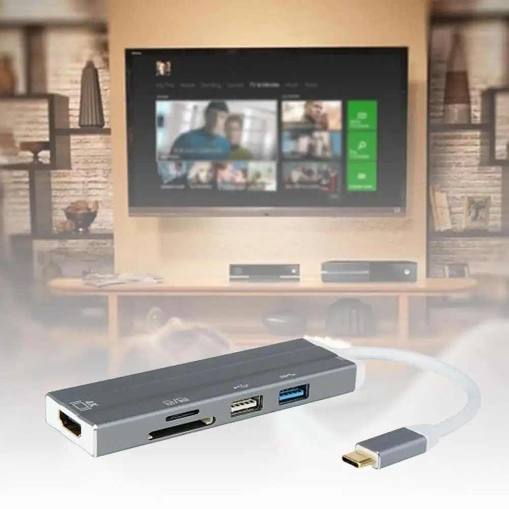 6 в 1 Usb-C концентратор 4K Hd видео аудио кабель адаптер Тип C к Hdmi Usb 3,0/Usb 2,0 с кардридером type C usb-хаб