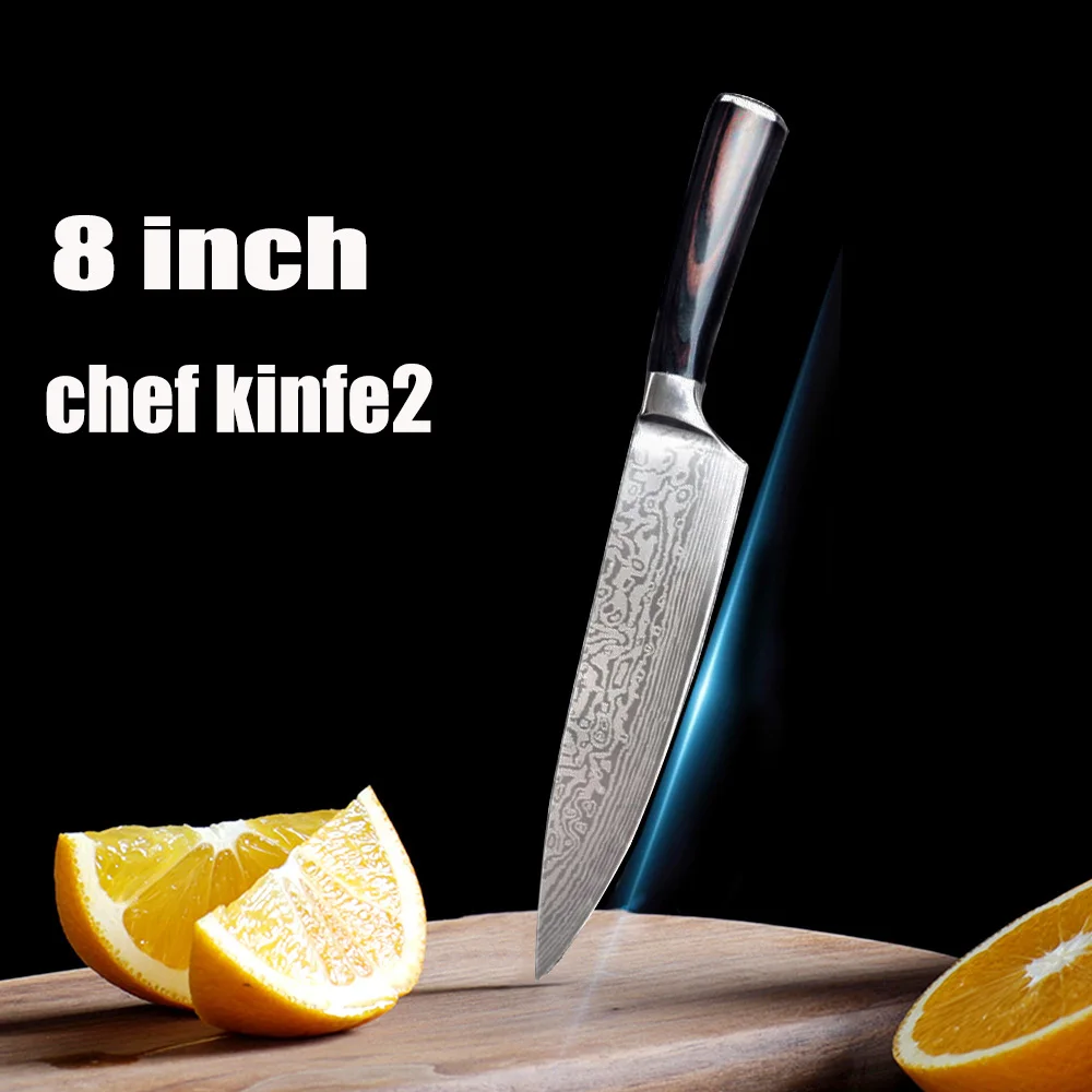 Anpro 8 дюймов японские кухонные ножи лазерный дамасский нож шеф-повара острый Santoku Кливер нож для нарезки нож инструмент - Цвет: ADQ0203CK3