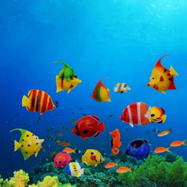12pcs DIY Floating Plastic Tropical Fishes  Aquarium Decoration Baby Bath Toy 2