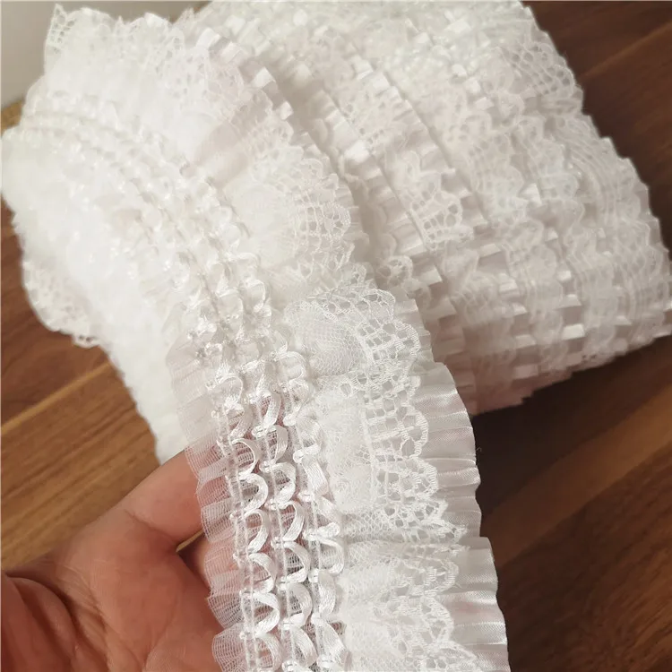 1Yd Изысканная кружевная лента с вышивкой Эластичная отделка рюшами воротник