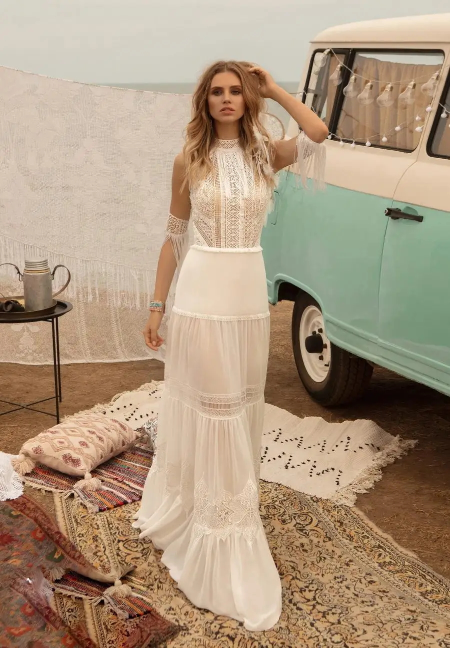 Abiti da sposa da spiaggia Vintage dea greca 2021 collo alto all'uncinetto  pizzo maniche nappa gonna fata abito da sposa sposa bohémien|Wedding  Dresses| - AliExpress