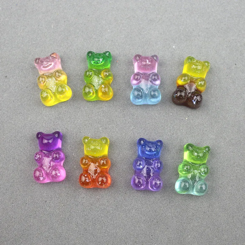 40Pcs Glitter Bear Flatback Planar Resin Color Ornaments DIY Crafts Supplies Phone Shell Patch Art Material Hair Accessories Toy