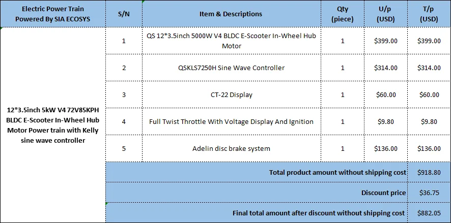 QS 12 дюймов 5000W 260 45H V4 72V90KPH Конверсионные Комплекты с Келли синусоидальный контроллер