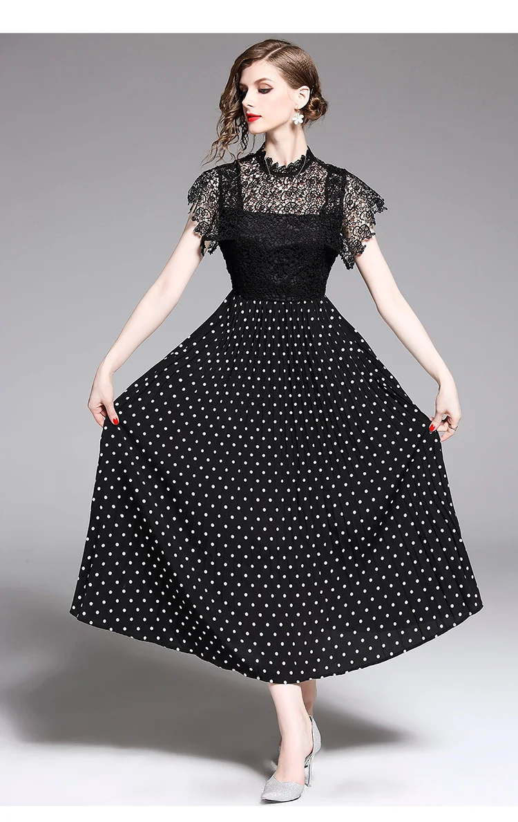 Модные водорастворимые кружева Polka Dot темперамент пояс для похудения платье Для женщин