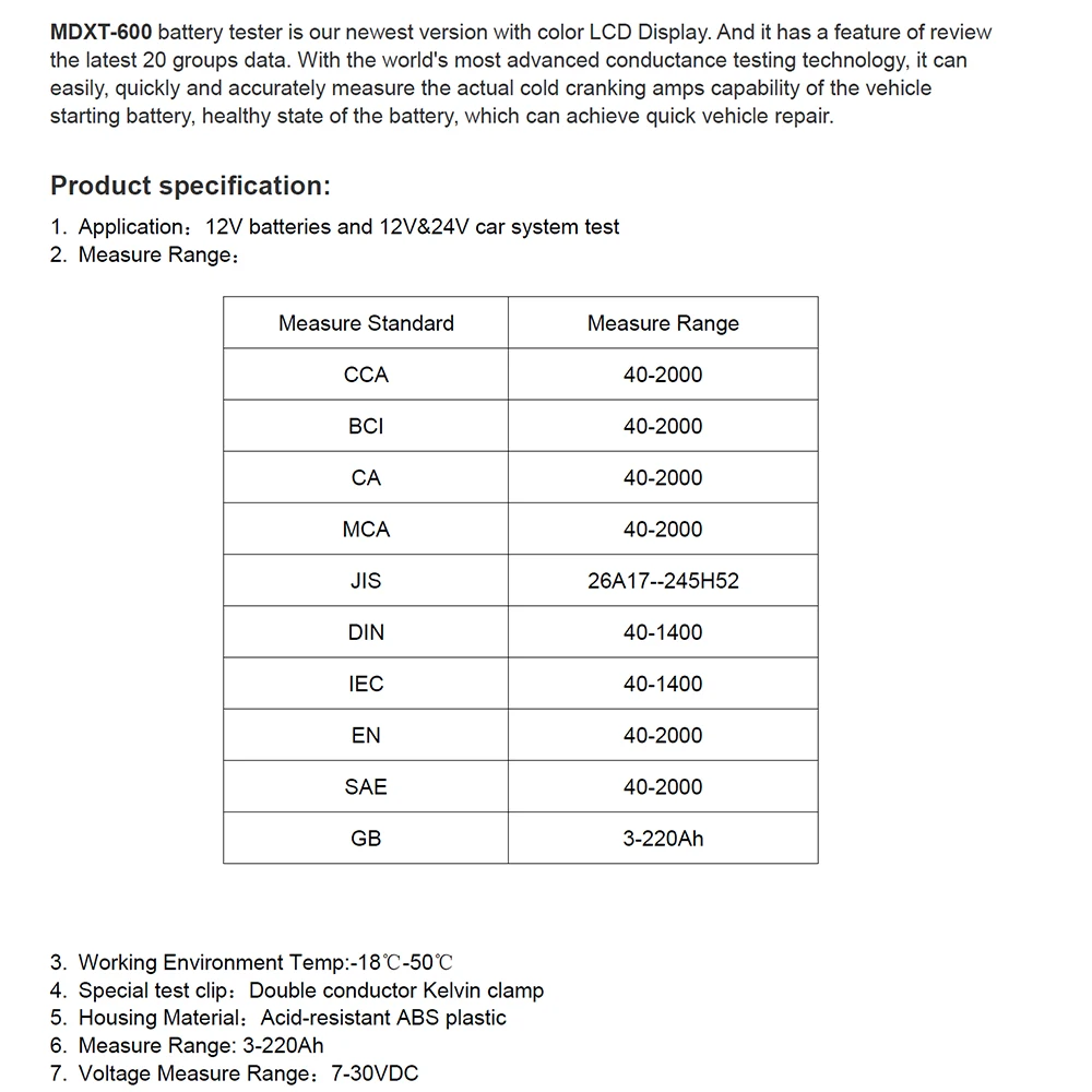 12 В автомобильный тестер анализатор для затопленного геля 40 2000CCA автомобиля