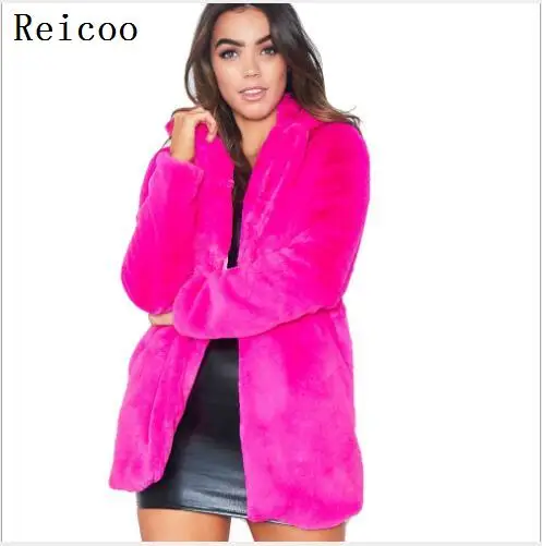 7 цветов, женские зимние Утепленные Пальто из искусственного меха, верхняя одежда, Женская Повседневная однотонная длинная куртка с длинным рукавом, пальто из искусственного меха - Цвет: peach