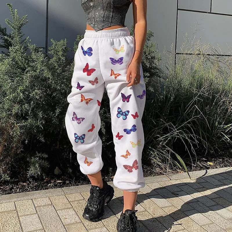 Fashion Butterfly Print Loose Pants Srping Women Summer 2020 Stretch High Waist Streetwear Jogger Loose Wide Leg Pants Pocket Fashion Butterfly Print Loose Pants Srping Women Summer 2020 Stretch High Waist Streetwear Jogger Loose Wide Leg Pants Pocket