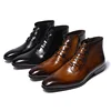 Men's Leather Boots Handmade Genuine Leather Mens Ankle Boots High Top Zip Lace Up Dress Shoes Brown Blue Basic Boots for Men ► Photo 3/6