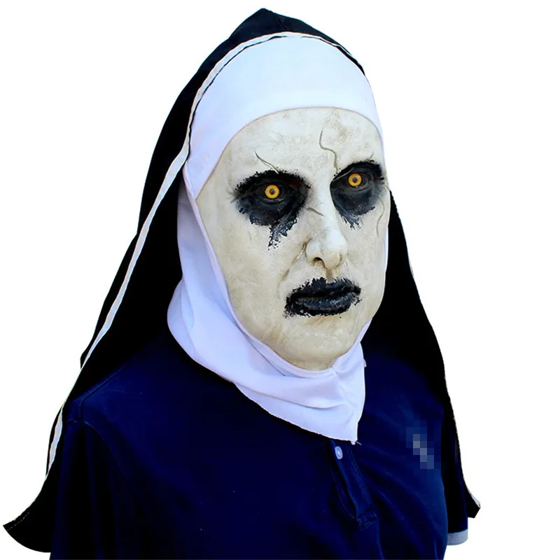 Nun ужасная Маска Косплей страшные латексные маски с шарфом Полный Шлем Хэллоуин вечерние реквизит