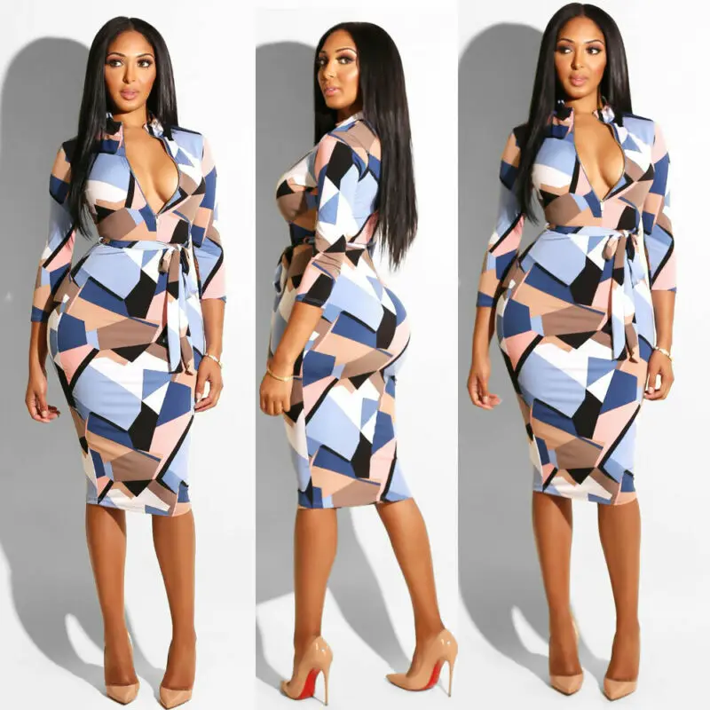 2020 New Womens Sexy Leopard Zip Up V Neck Long Sleeve Pencil Dresses Ladies Bodycon Party Evening Midi Dress Femme Vestito 2020 New Womens Sexy Leopard Zip Up V Neck Long Sleeve Pencil Dresses Ladies Bodycon Party Evening Midi Dress Femme Vestito