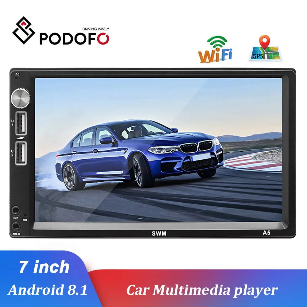 Podofo 2 Din Android 8 1 Автомобильный мультимедийный плеер WIFI USB радио стерео 7 ''Android