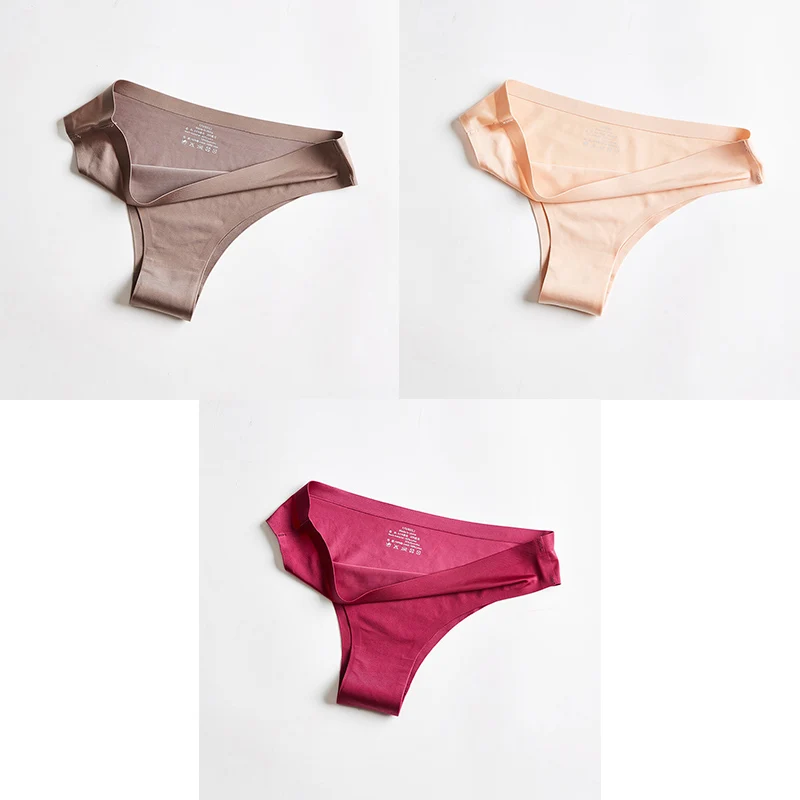 coffee nude red Трусики, женское нижнее белье, сексуальные, бесшовные, спортивные, женские, Т-образные, мягкие, стринги, для женщин, нижнее белье, ледяной шелк, 3 шт. BANNIROU - Цвет: coffee nude red