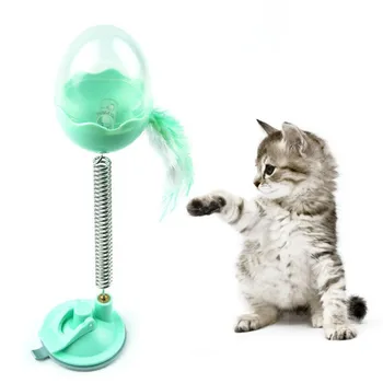 

Pet Cat Dog Shiny Tumbler Toy With Feathers Shaking Leaking Food Container Puppy Feed Feeding Funny Cat Interactive Toy