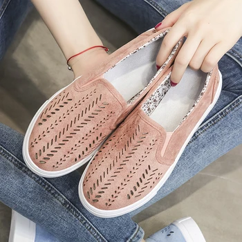 

New Spring Summer Slip On Sneakers Shallow Loafers Women Vulcanized Shoes Breathable Hollow Out Female Casual Flats