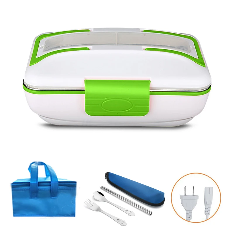 

220V Home Office Electric Heated Lunch Box Portable US Plug Meal Warmer Food Container Stainless Steel Bento Box Tableware Set