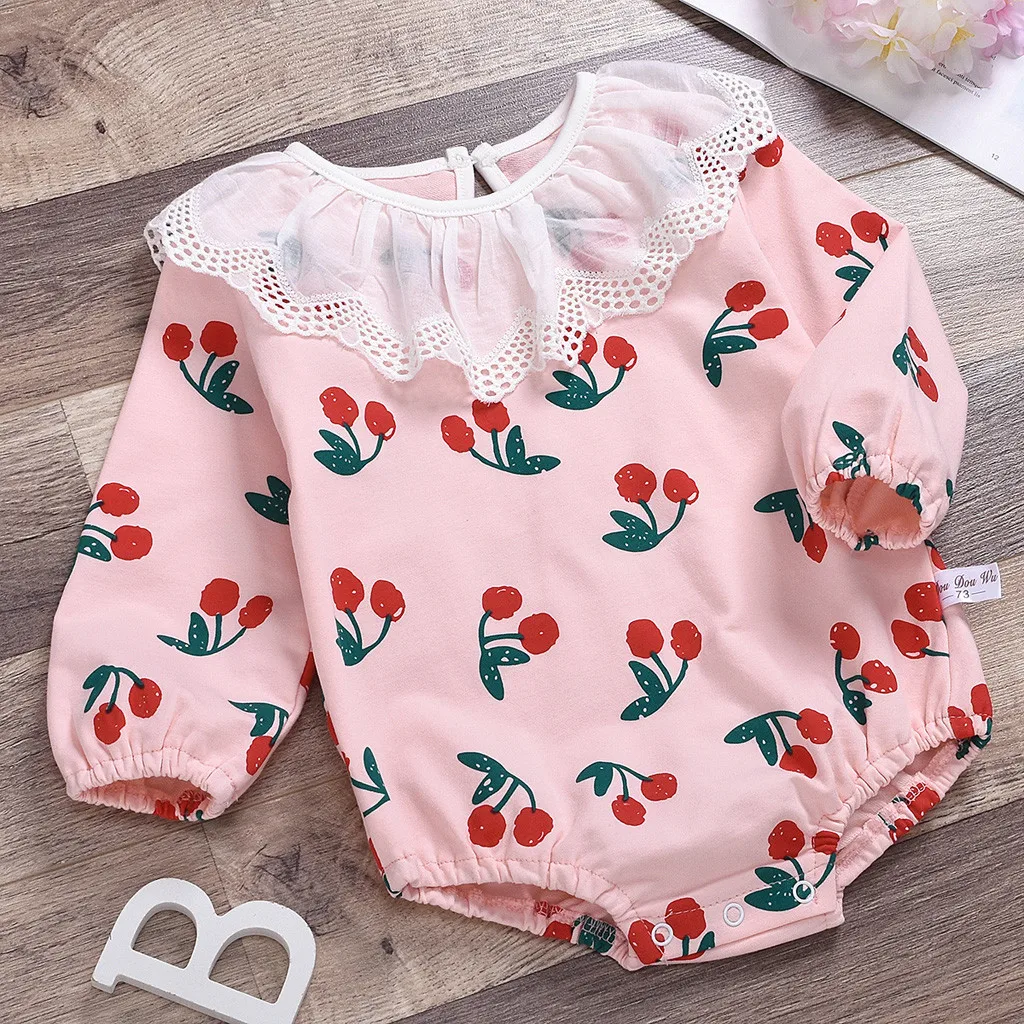 Newborn Infant Baby Girl Romper Print Long Sleeve cute lace Bonpoint Print soft Clothes elegant O-neck fashion girls Romper