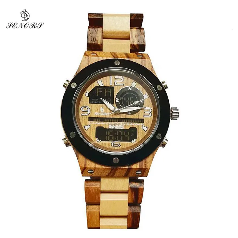 

Senors Wooden Men Watches Men Dual Display Digital Wristwatch Relogio Masculino Luxury Brand For Men's Souvenir Relogio Watch