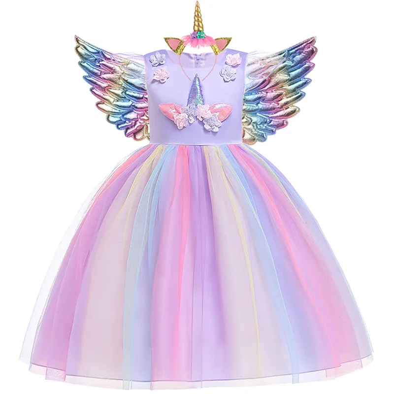 New Girl Rainbow Unicorn Dress For Kids Embroidery Ball Gown Baby Princess Birthday Dresses Party Costume Children Clothing | Детская