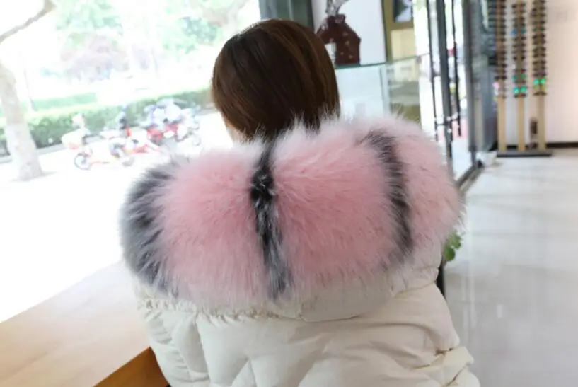 pink stripe plus Осенне-зимний женский меховой воротник из искусственного меха енота, шарф из лисьего меха, искусственный воротник с капюшоном, меховая накидка из пашмины - Цвет: pink stripe plus