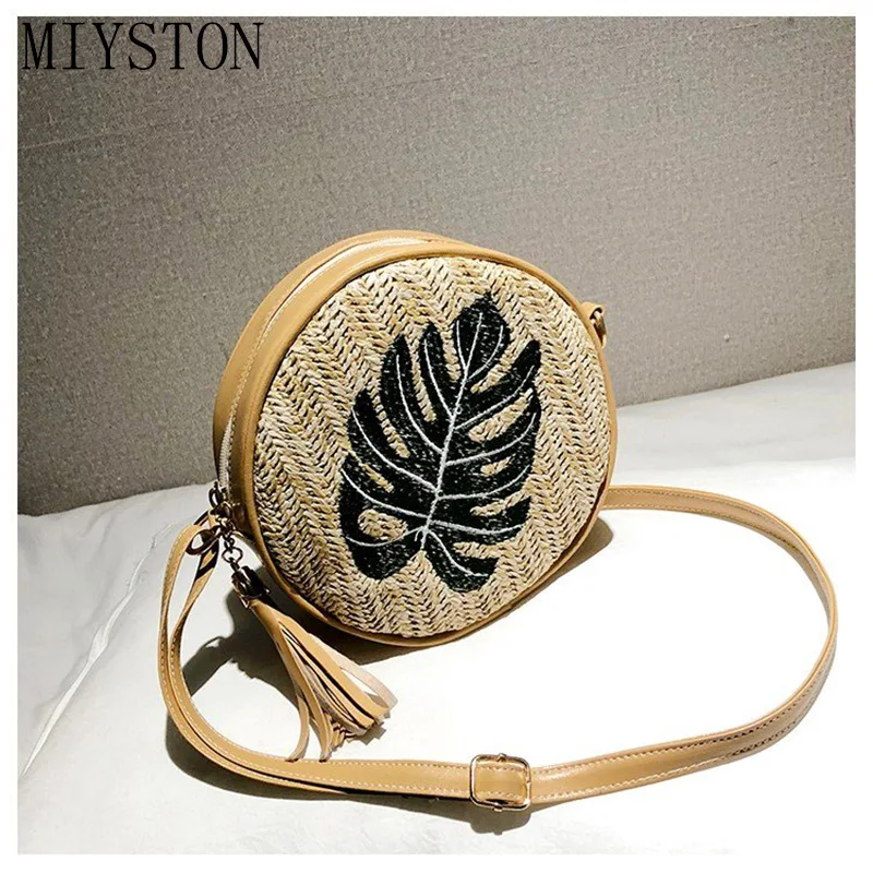 

Woven Rattan Bag Round Straw Shoulder Bag Small Beach HandBags Women Summer Hollow Handmade Messenger Crossbody Bags