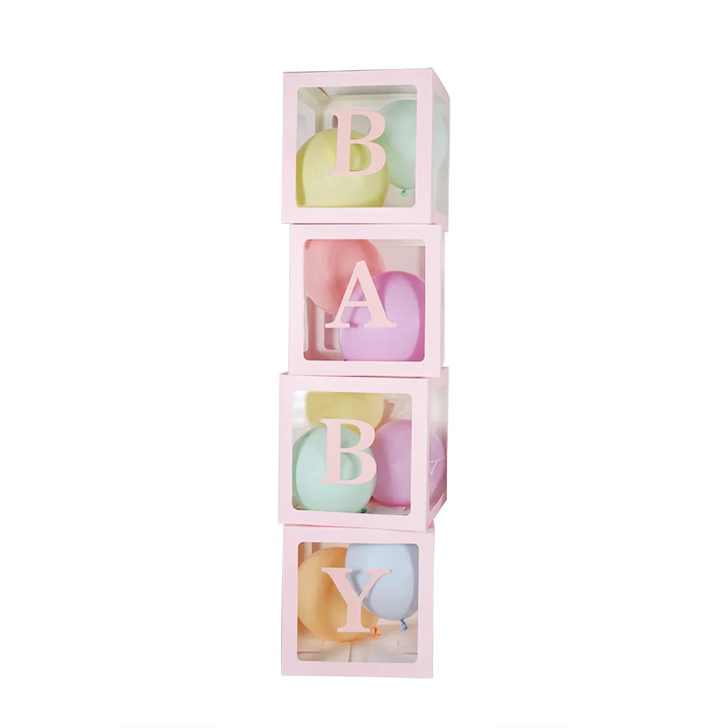 Pink Baby WEIGAO BABY LOVE прозрачная коробка держатель воздушных шаров для хранения детский душ Подарочная коробка для украшения мальчик девочка Oh Детские вечерние свадебные украшения - Цвет: Pink Baby