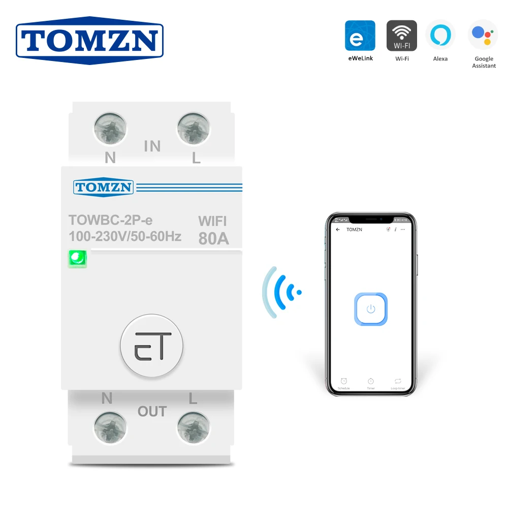 Interruptor de Circuito Remoto por Ewelink App para Casa Monofásico Ruído Trilho wi fi Inteligente Controle Tomzn Mcb Timer 63a 80a