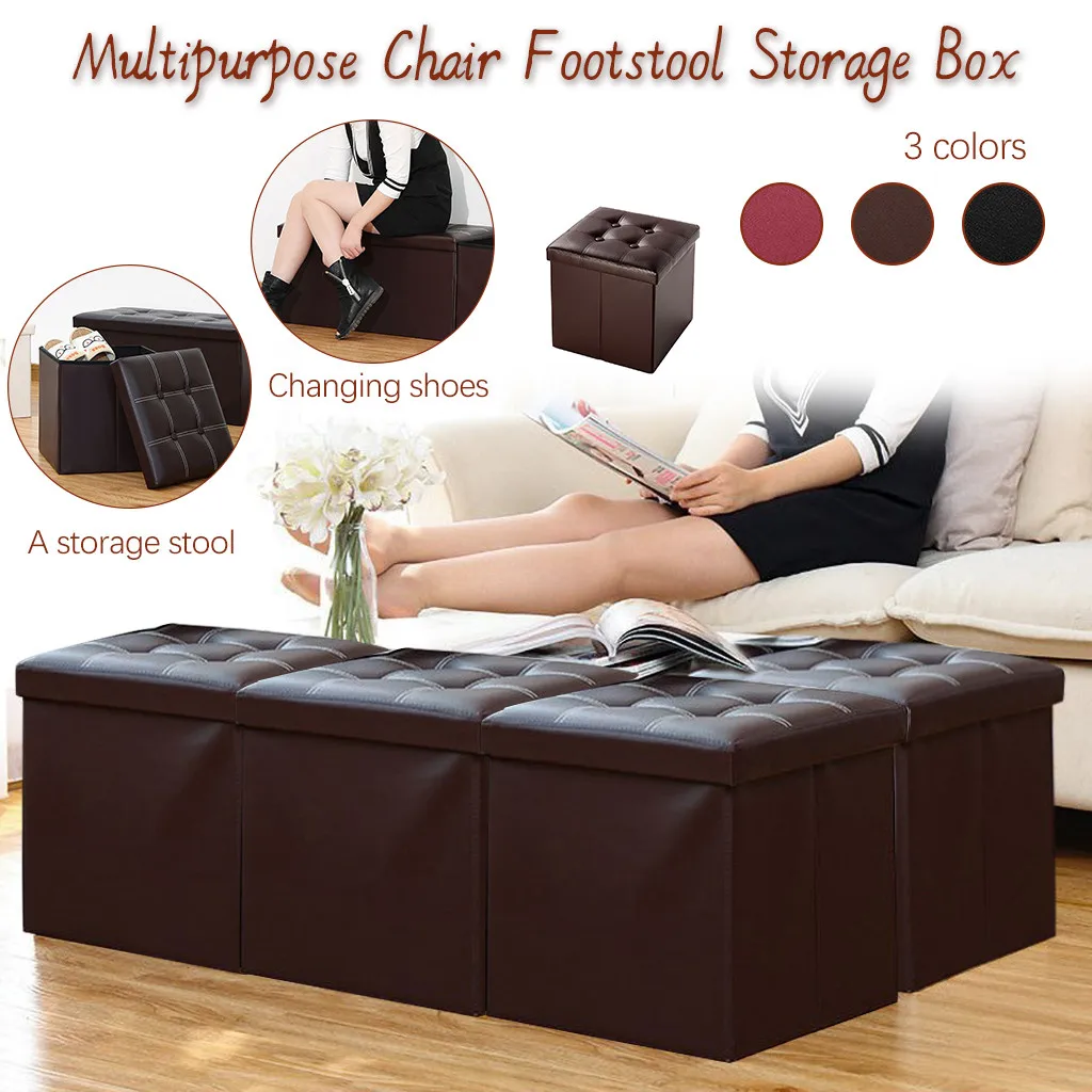 

Folding Ottoman Storage Stool Faux Leather Eco-friendly Home Sofa Stool Chair Rectangular Multifunctional Storage Bench 38*38*38