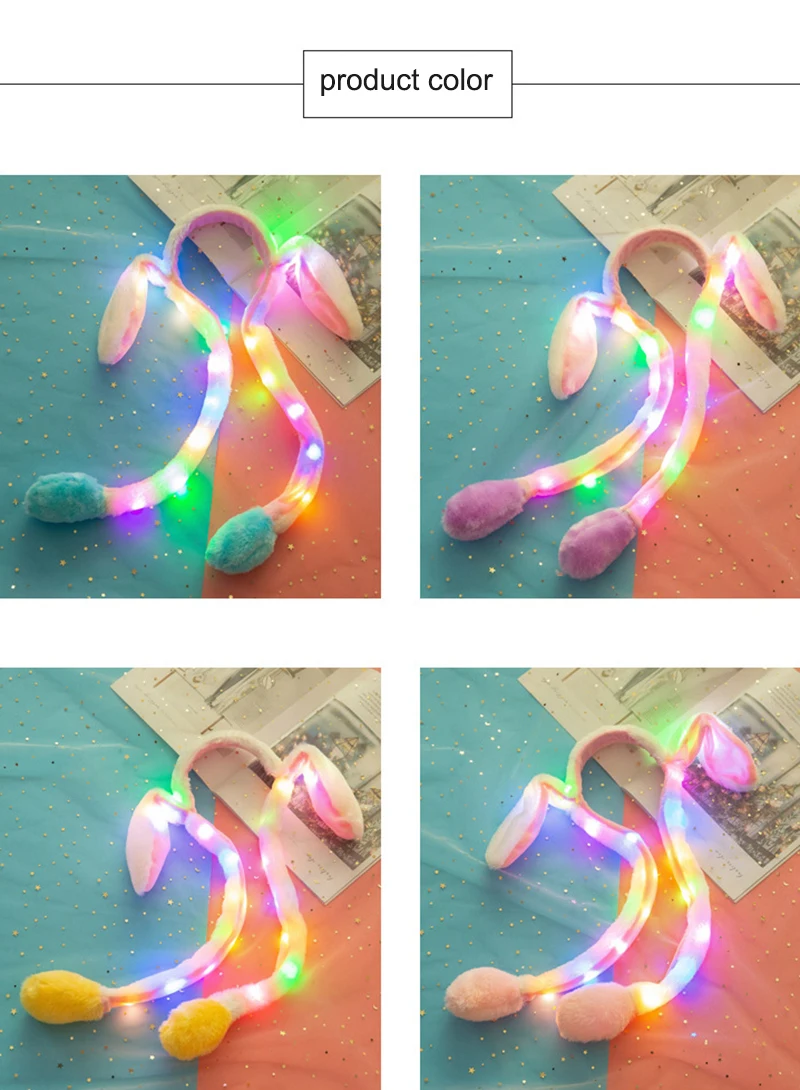 Chapéu de Pelúcia Animais de Pelúcia Presente para Meninas Coelho Orelhas Acender Criativo Macio Colorido Led Luz Brinquedos Crianças 60cm 7 60cm macio animais de pelúcia colorido led