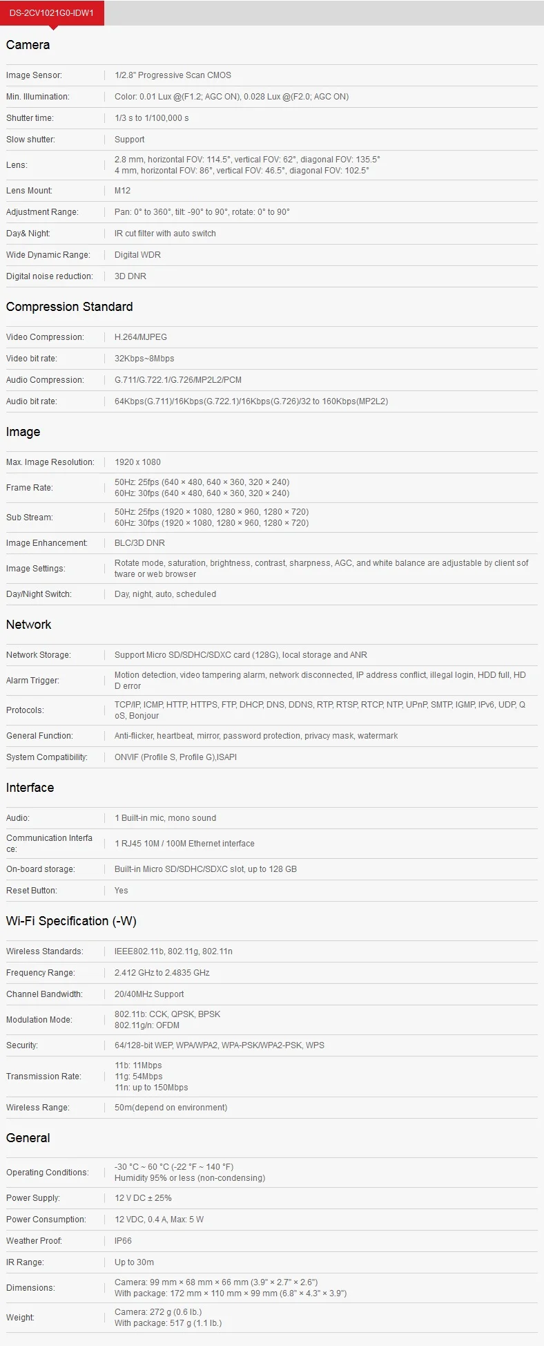 Hikvision 2mp Ds 2cv1021g0 Idw1 Wireless Bullet Ip Camera Wifi Ir 30msd Card Slot H 264 Home Security Camera Mobile Monitoring Surveillance Cameras Aliexpress